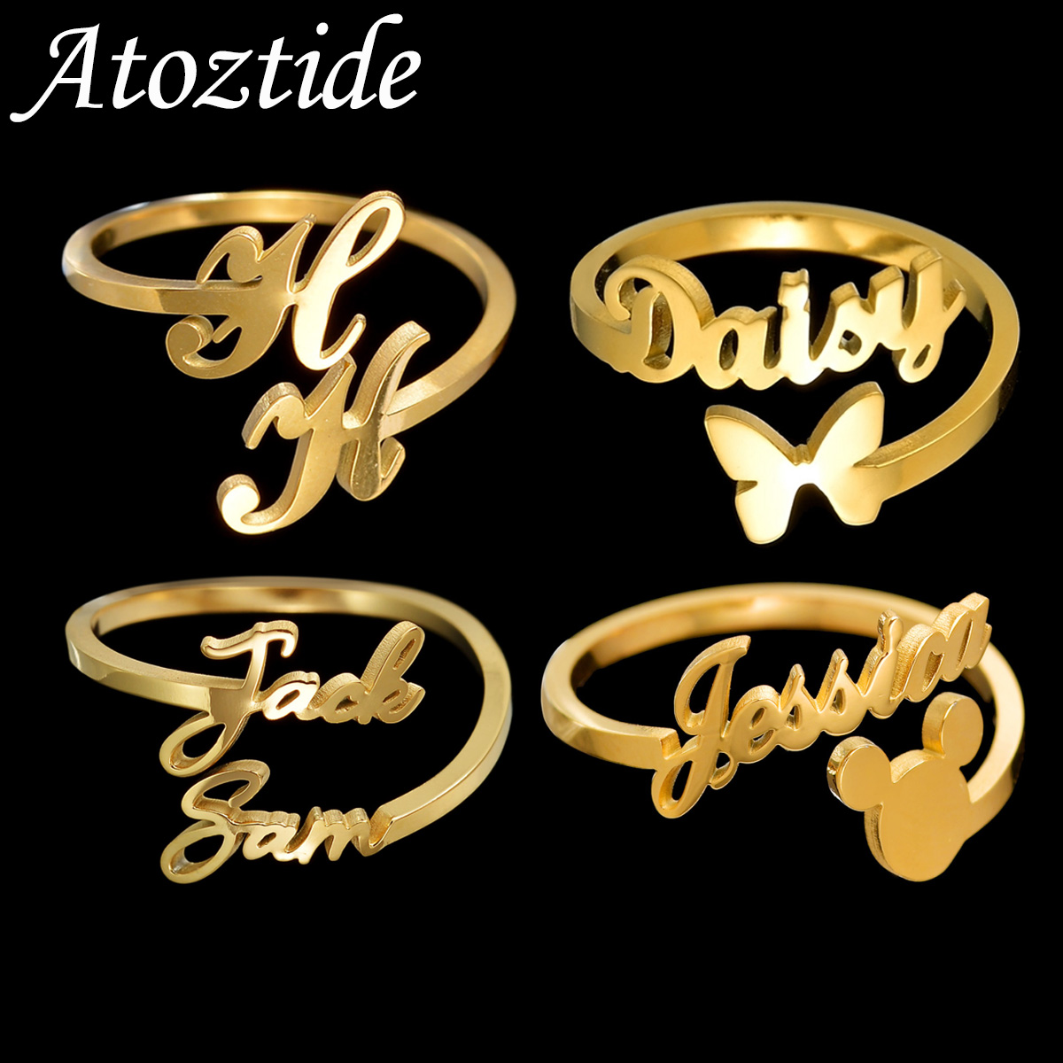 Atoztide anéis com nomes perso - Initial Ring Custom avaliação e preço