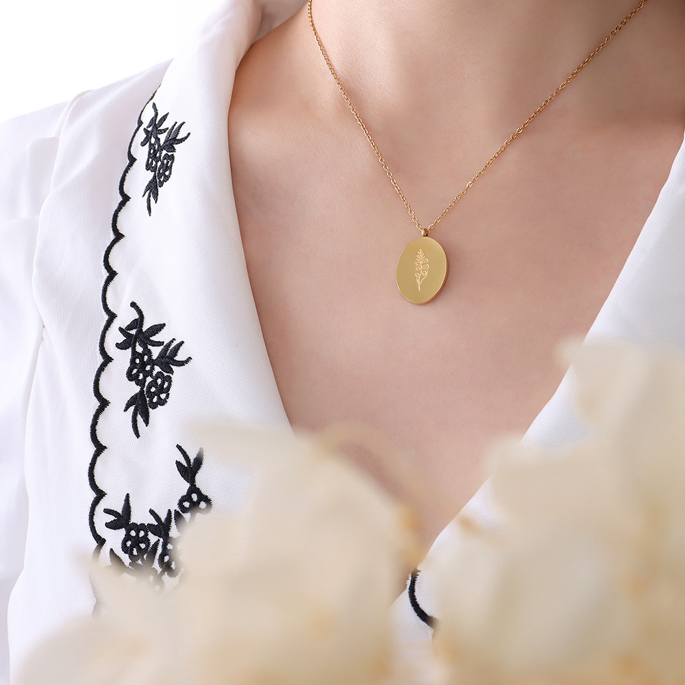 Ins novo aço inoxidável dupla  - Birth Flower Necklace avaliação e preço